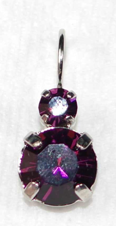 MARIANA EARRINGS: large purple stone, small purple stone in 1/2" silver rhodium setting