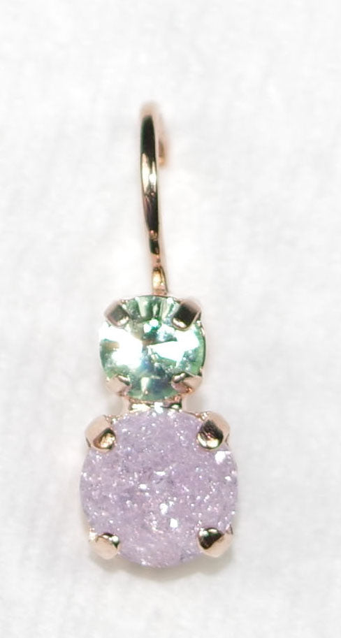 MARIANA EARRINGS: pink ice, green stones in 1/2" rose gold setting, lever back
