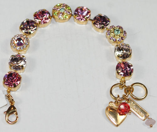 MARIANA BRACELET PARASOL: pink, green 10 mm stones in yellow gold setting