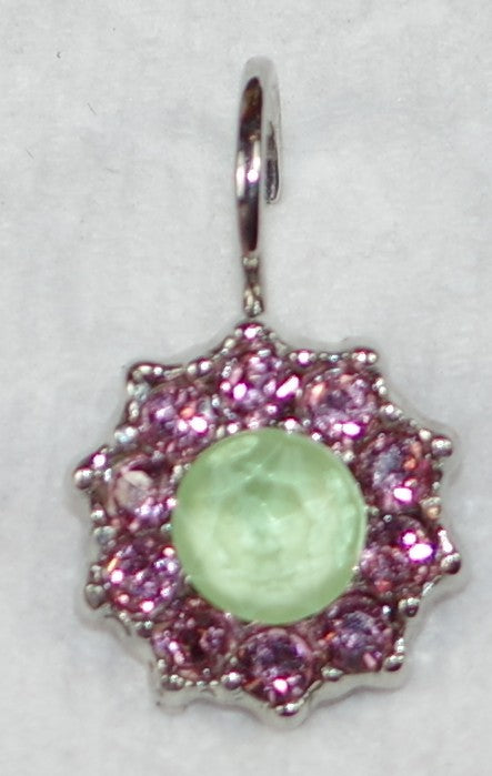 MARIANA EARRINGS PARASOL: green, pink stones in 1/2" silver rhodium setting, lever back
