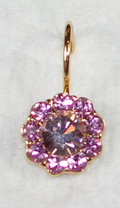 MARIANA EARRINGS PARASOL: pink stones in 3/8" yellow gold setting, lever back