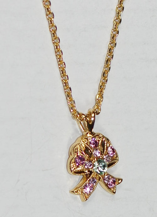 MARIANA  PENDANT PARASOL: pink, green stones, in 1/2" pendant, 18" yellow gold adjustable chain