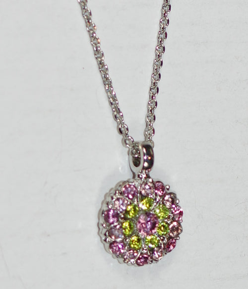 MARIANA ANGEL PENDANT PARASOL: green, pink stones in silver rhodium setting, 18" adjustable chain
