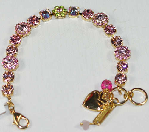 MARIANA BRACELET PARASOL: pink, green, a/b 1/4" stones in yellow gold setting
