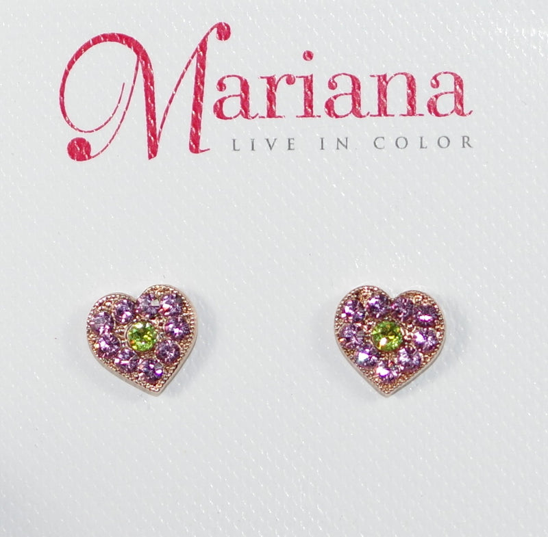 MARIANA EARRINGS PARASOL: pink, green stones in 1/4" rose gold setting, post back