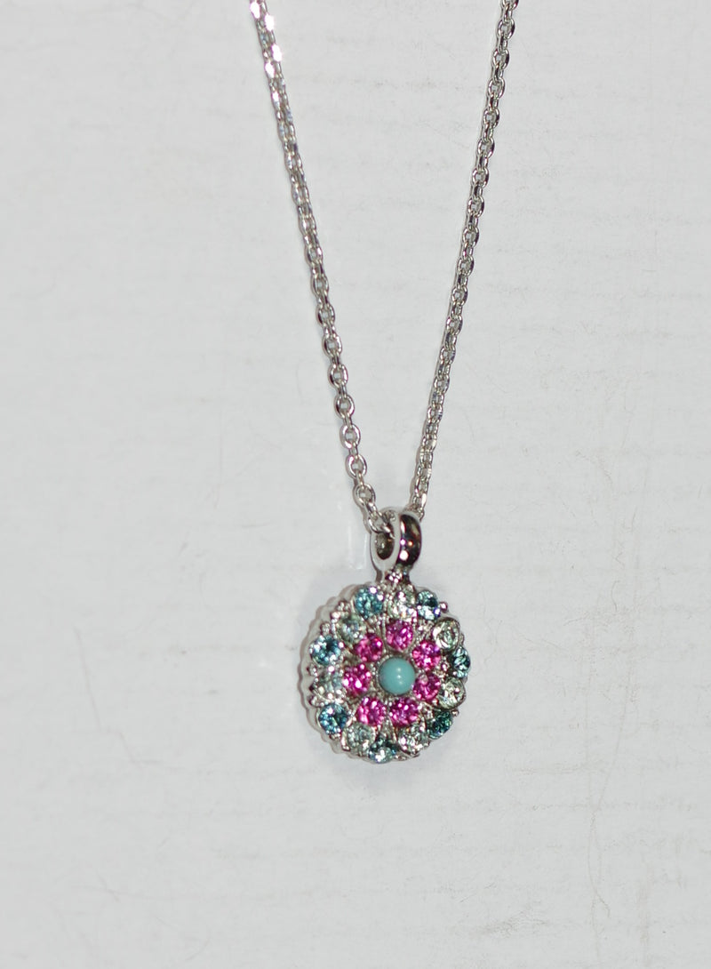 MARIANA ANGEL PENDANT CORAL COVE: teal, green, pink, turquoise stones in silver rhodium setting, 18" adjustable  chain
