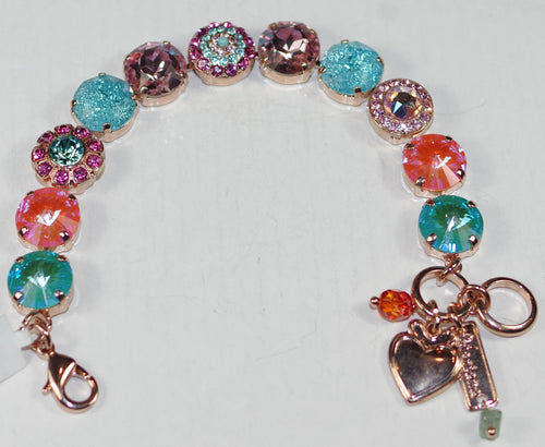 MARIANA BRACELET CORAL COVE: pink, teal ice, coral, fuschia, 1/2" stones in rose gold setting