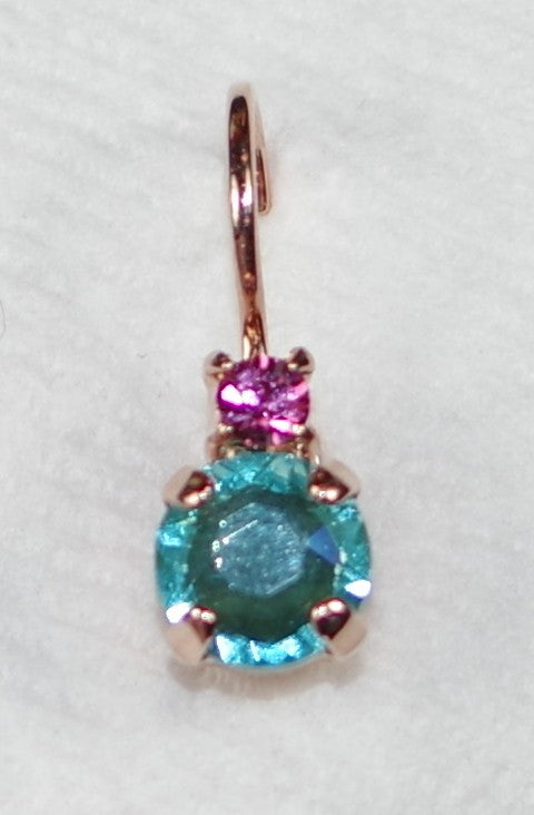 MARIANA EARRINGS CORAL COVE: teal, pink stones in 3/8" rose gold setting, lever back