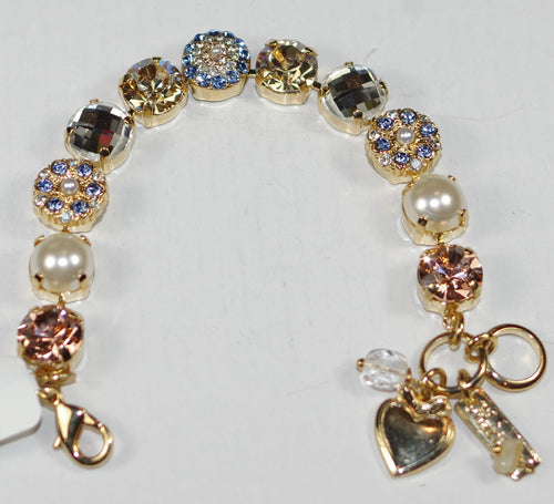 MARIANA BRACELET SAND BAR: blue, amber, pearl, clear 10 mm stones in yellow gold setting