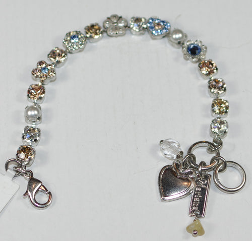 MARIANA BRACELET SAND BAR: blue, amber, pearl, silk 5 mm stones in silver rhodium setting
