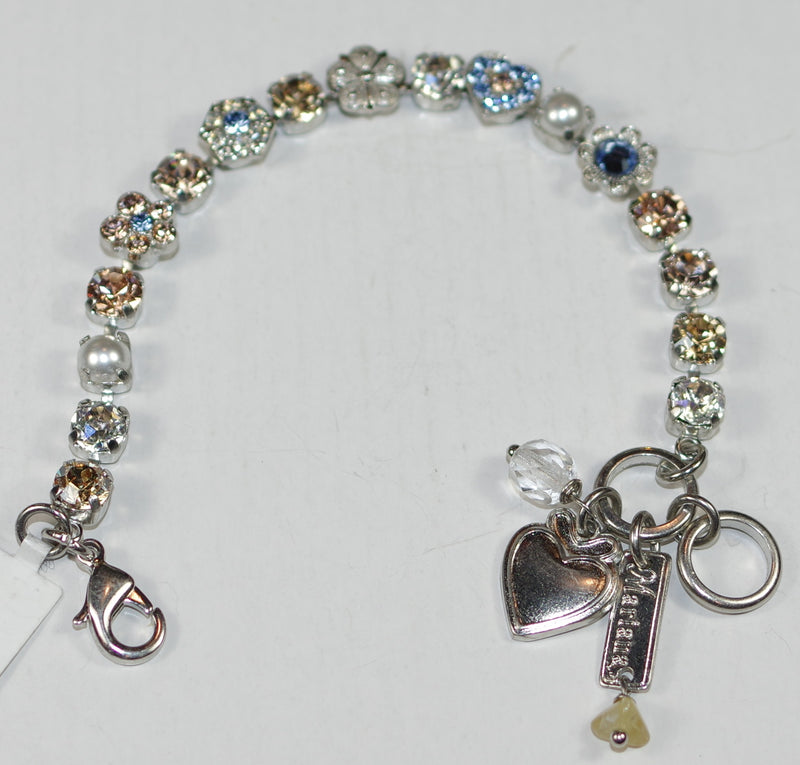 MARIANA BRACELET SAND BAR: blue, amber, pearl, silk 5 mm stones in silver rhodium setting