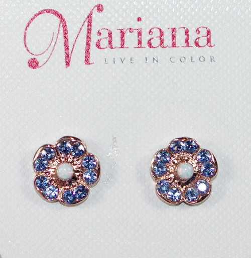 MARIANA EARRINGS SAND BAR: blue, coated pearl stones in 1/2" rose gold setting, post back