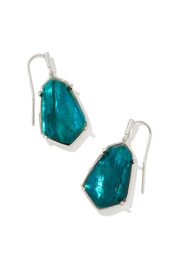 KENDRA SCOTT EARRINGS ALEXANDRIA DROP SILVER TEAL GREEN ILLUSION