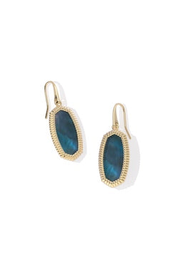 KENDRA SCOTT EARRINGS DANI RIDGE FRAME DROP GOLD INDIGO  WATERCOLOR ILLUSION