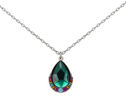 FIREFLY NECKLACE SIMPLE DROP EM: multi color stones in silver 17" adjustable chain