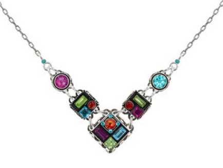 FIREFLY NECKLACE ARCHICTECTURAL: multi color stones in silver 17" adjustable chain