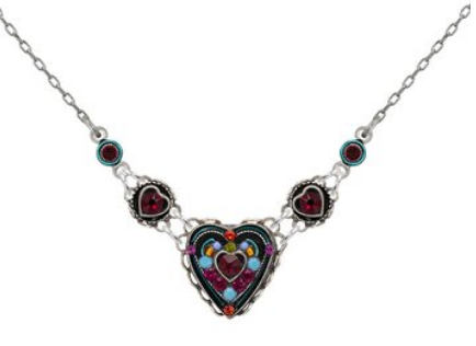 FIREFLY NECKLACE HEARTS MC: multi color stones in silver 17" adjustable chain