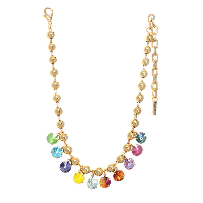 TOVA NECKLACE ANYA ANTIQUE GOLD METALLIC: multi color Swarovski crystals in antique gold plated setting, 14" with 3" extension