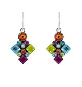FIREFLY EARRINGS ARCHITECTURAL MC: multi color stones in 3/4" silver setting, wire backs