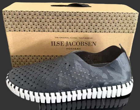 ILSE JACOBSEN TULIP SHOE BLACK/GREY FAUX LEATHER