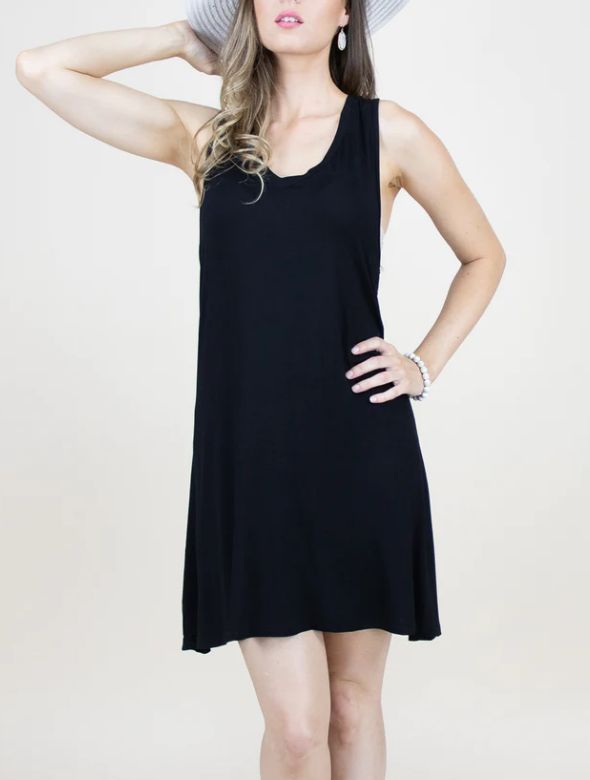 V-NECK SHARK TANK DRESS-BLACK