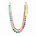 TOVA NECKLACE GWENETH RAINBOW OMBRE: multi color 2 rows Swarovski crystals in antique gold plated setting,  adjustable 16-18" with 3" extension