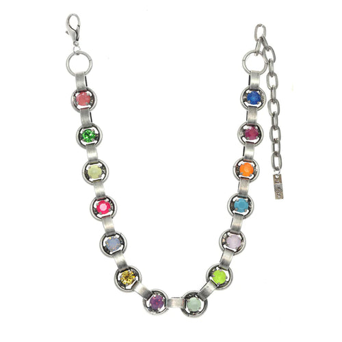 TOVA NECKLACE LINK ANTIQUE SILVER POP: multi color Swarovski crystals in antique silver plated setting, adjustable 13.5"  with 3" extension