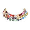 TOVA NECKLACE NOVA CHOKER: multi color 3 rows Swarovski crystals, in antique gold plated setting, 14" length with 3" extension