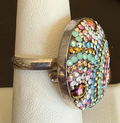 MOSAICO RING PR-8600-J: multi color Austrian crystals in 1" solid silver adjustable setting