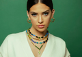 TOVA NECKLACE JABARI BLUE/EMERALD: multi color Swarovski crystals in gold plated setting, 12.25" with 3.5" extension, adjustable