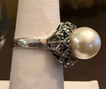 STERLING SILVER PEARL MARCASITE RING