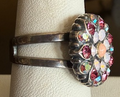 MARIANA RING: pink, a/b stones in 5/8" silver setting, adjustable size band