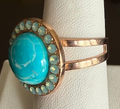 MARIANA RING: blue, pacific opal stones in 3/4" rose gold setting, adjustable size band