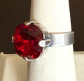MARIANA RING: 1/2" red faceted crystal in silver setting, adjustable