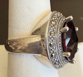 STERLING SILVER MARCASITE RED FACET RING