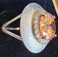STERLING SILVER CZ BRUSH SILVER AMBER RING
