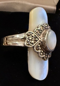 STERLING SILVER MARCASITE MOTHER OF PEARL RING