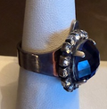 MARIANA RING OCEAN: blue and clear stones in 1" total silver setting, adjustable