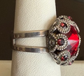 MARIANA RING LADY IN RED: red stones, 5/8" silver setting, adjustable band