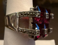 STERLING SILVER MARCASITE 4 DARK RED STONE RING