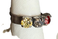 MARIANA RING GAEA: blue, red, yellow, grey stones in 1" silver setting, adjustable size band