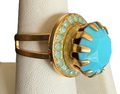MARIANA RING CINDY: blue, pacific opal stones in 3/4" yellow gold setting, adjustable size band
