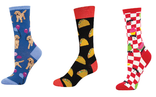 LADIES SOCKS SET OF 3 PAIR / DOODLE PARTY & TACOS & PICNICS MAKE ME ANTSY