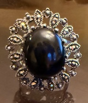 STERLING SILVER MARCASITE BLACK STONE RING SIZE 6
