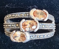 STERLING SILVER MARCASITE 3 STONE AMBER