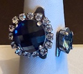 MARIANA RING OCEAN: blue and clear stones in 1" total silver setting, adjustable