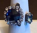 MARIANA RING OCEAN: blue and clear stones in 1" total silver setting, adjustable