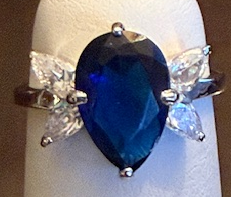 STERLING SILVER PEAR SHAPE BLUE CZ RING