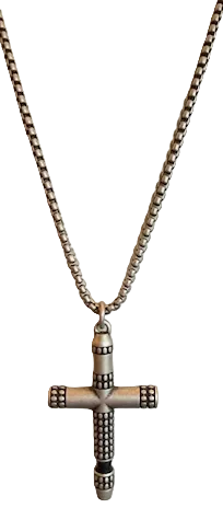 UNISEX STUDDED CROSS NECKLACE SILVER/BLACK, CROSS = 2" LONG