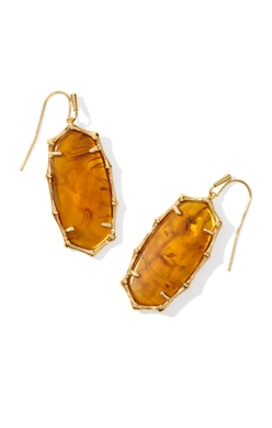 KENDRA SCOTT EARRINGS ELLE BAMBOO FRAME DROP GOLD MARBLED AMBER ILLUSION